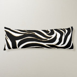 Elegant Black Guld Zebra White Animal Print Kroppskudde