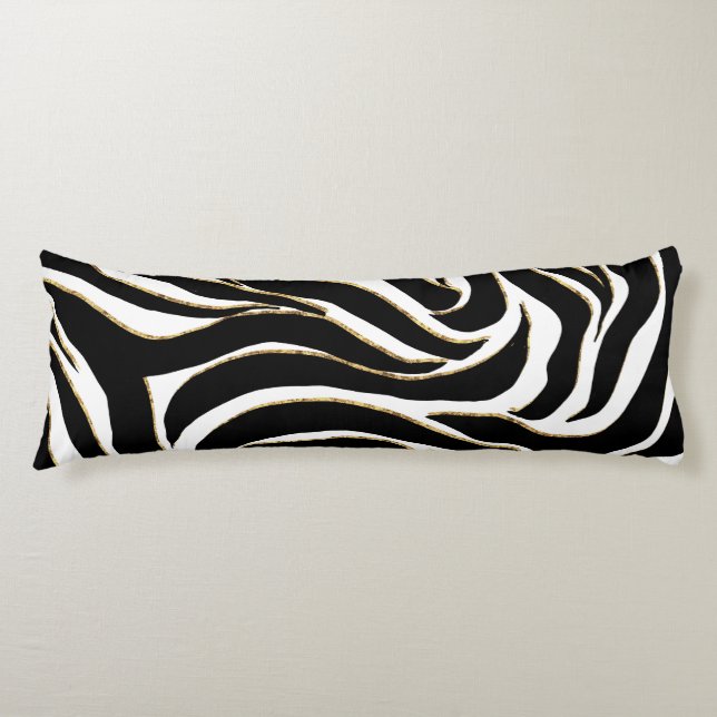 Elegant Black Guld Zebra White Animal Print Kroppskudde (Framsidan)