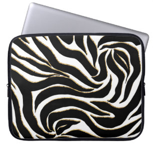 Elegant Black Guld Zebra White Animal Print Laptop Fodral