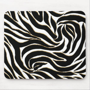 Elegant Black Guld Zebra White Animal Print Musmatta