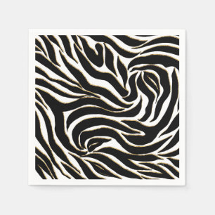 Elegant Black Guld Zebra White Animal Print Pappersservett