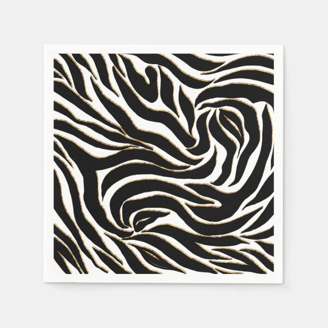 Elegant Black Guld Zebra White Animal Print Pappersservett (Framsidan)