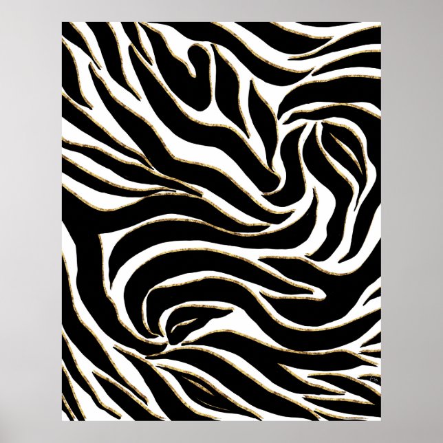 Elegant Black Guld Zebra White Animal Print Poster (Framsidan)