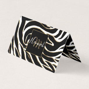 Elegant Black Guld Zebra White Animal Print Visitkort