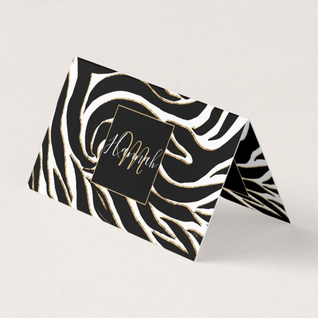 Elegant Black Guld Zebra White Animal Print Visitkort (Framsida)