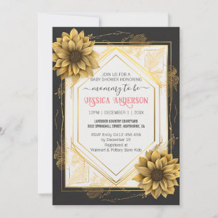 Elegant Black Gult Baby Shower Solros Ram Inbjudningar