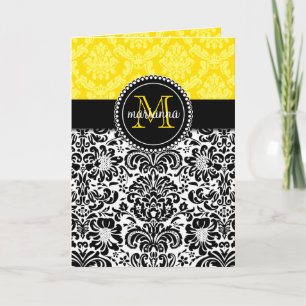 Elegant Black Gult Damask Personlig Anteckningskort