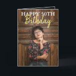 Elegant Black & Gult Photo Sister 50:e födelsedage Kort<br><div class="desc">Elegant Black & Gult Photo Sister 50:e födelsedag, den här designen är gjord för alla syster. Tittar om några systerfödelsedagskort, roliga systerfödelsedagskort eller personlig 50-årsfödelsedagskort, den här är till dig. Utformningen innehåller ett foto med 50-årsstrecket lycklig som är anpassade, plus anpassningsbara anpassningsbar inuti, inklusive ett anpassningsbar-meddelande med namnteckning. Så tveka...</div>