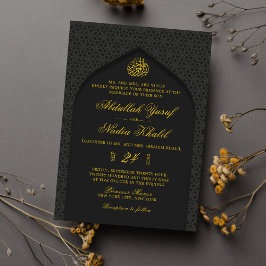 Elegant Black & Gult Walima Islamic Bröllop Inbjudningar