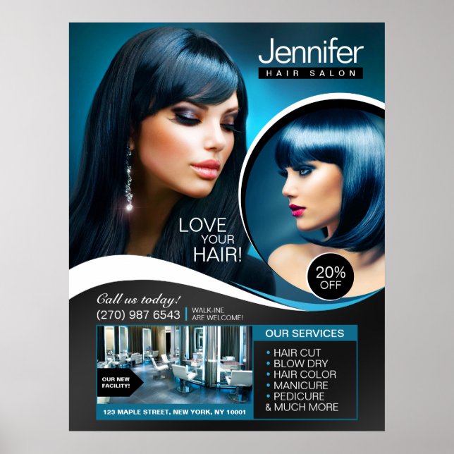 Elegant Black Hair Salon Poster (Framsidan)