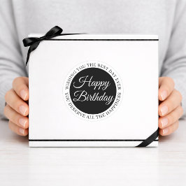 Elegant Black “Happy Birthday” Sticker Runt Klistermärke