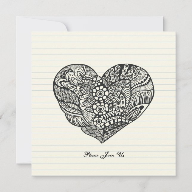Elegant Black Heart Inbjudningar (Framsida)