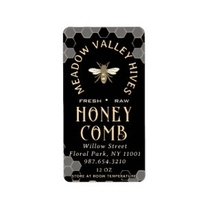 Elegant Black HONEYCOMB med Comb Mönster & Bee Adressetikett