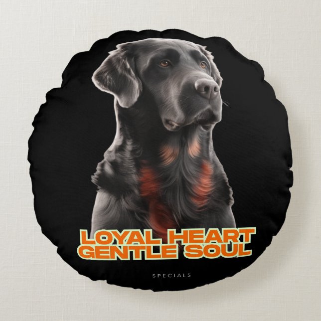 Elegant Black Hund-Realistic Pet Art Rund Kudde (Framsidan)