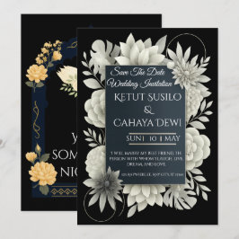 Elegant Black & Ivory Floral Wedding Invitation  Inbjudningar