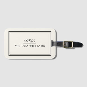 Elegant Black Ivory Monogram Script Luxe Snyggt Bagagebricka