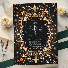 Elegant Black Jewels Decorated Bröllop Inbjudningar