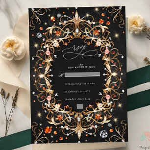 Elegant Black Jewels Decorated Bröllop OSA Kort