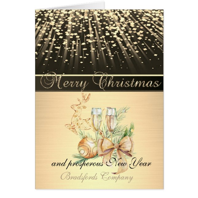 Elegant Black, Jul Hjort,Bollar,Vin-glas,Bow Hälsningskort (Framsidan)