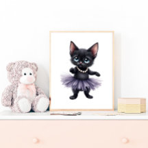 Elegant Black Kitten Ballerina på Lila Tutu