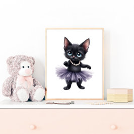Elegant Black Kitten Ballerina på Lila Tutu Poster