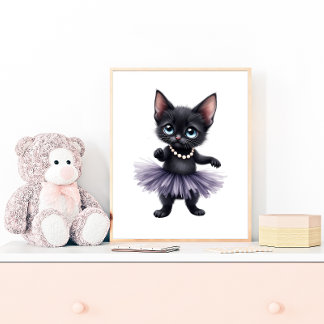 Elegant Black Kitten Ballerina på Lila Tutu Poster