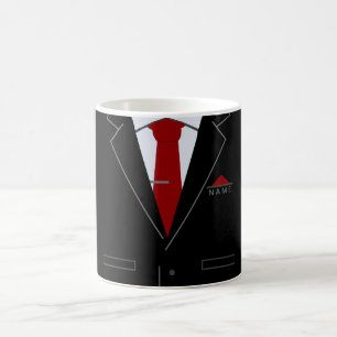 Elegant Black Kostym & Red Neck Tie - Personlig Kaffemugg