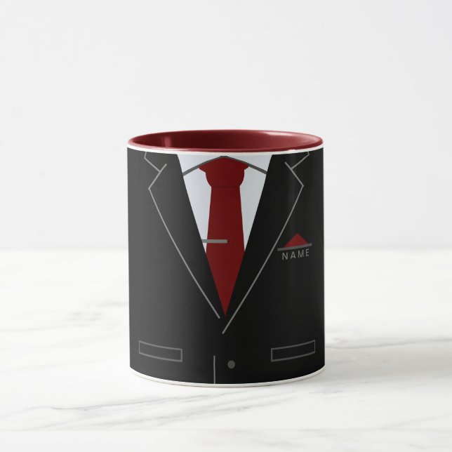 Elegant Black Kostym & Red Necktie - lägg till dit Mugg (Center)