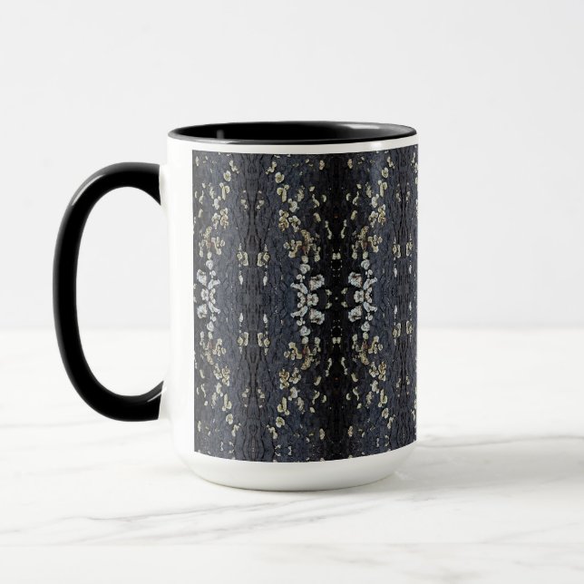Elegant Black Lace Tree Bark Patterned Mugg (Vänster)