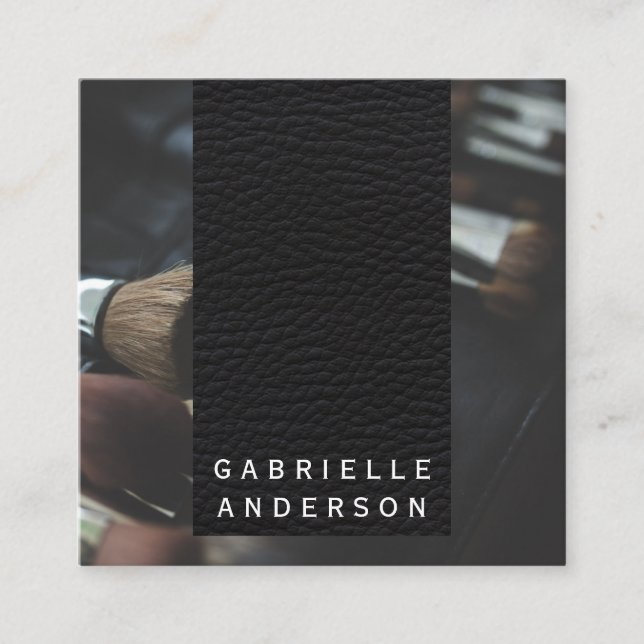 Elegant Black Leather | Makeup-penslar Fyrkantigt Visitkort (Framsida)