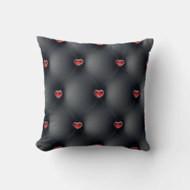 Elegant Black Leather Red Hearts Mönster Kudde