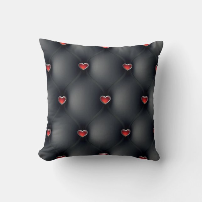 Elegant Black Leather Red Hearts Mönster Kudde (Framsida)