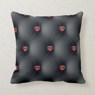 Elegant Black Leather Red Hearts Mönster Kudde