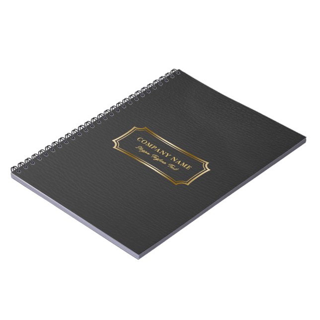 Elegant Black Leather Struktur Guld Text Ram Anteckningsbok (Vänstra Sidan)