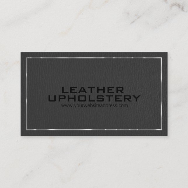 Elegant Black Leather-utseendet Silver accent Visitkort (Framsida)