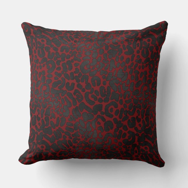 Elegant Black Leopard Animal Print on Mörk Red Kudde (Framsida)