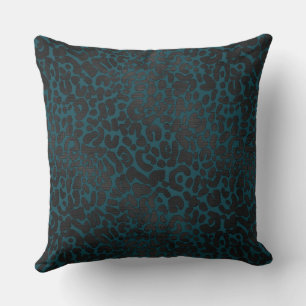 Elegant Black Leopard Animal Print on Teal Kudde