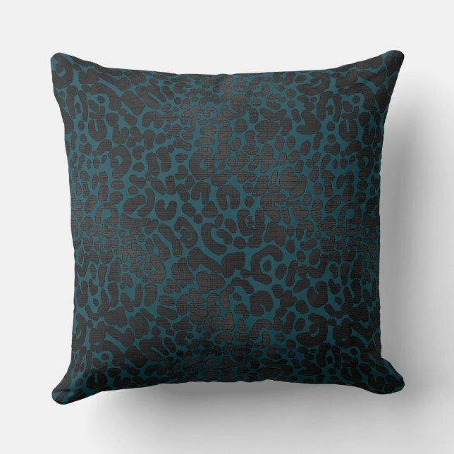 Elegant Black Leopard Animal Print on Teal Kudde (Baksida)