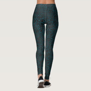 Elegant Black Leopard Animal Print on Teal Leggings