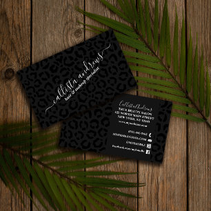 Elegant Black Leopard Cheetah Animal Print Visitkort