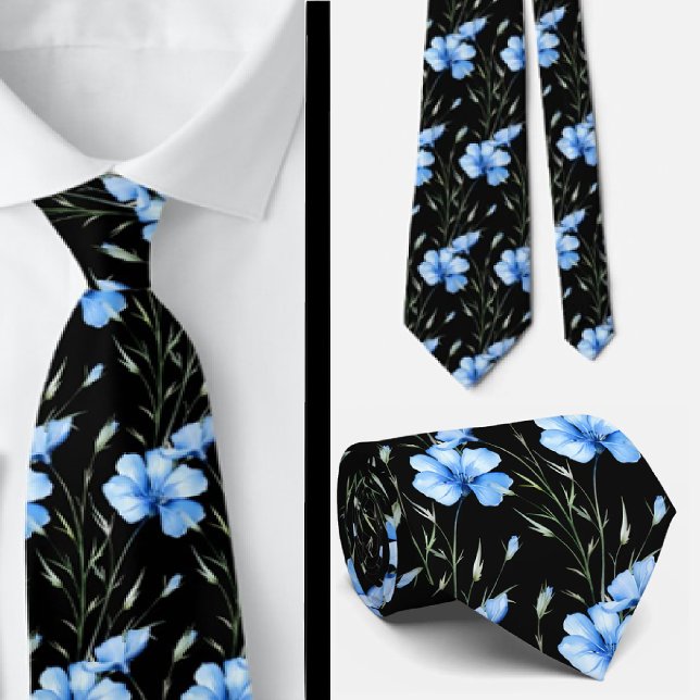 Elegant Black Light Blue Wildblommor Neck Tie Slips (Skapare uppladdad)