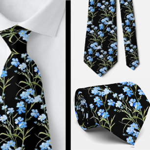 Elegant Black Light Blue Wildblommor Neck Tie Slips