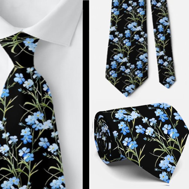 Elegant Black Light Blue Wildblommor Neck Tie Slips (Skapare uppladdad)