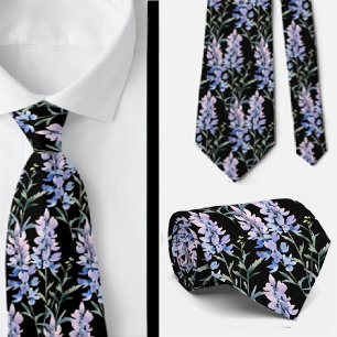 Elegant Black Light Blue Wildblommor Neck Tie Slips