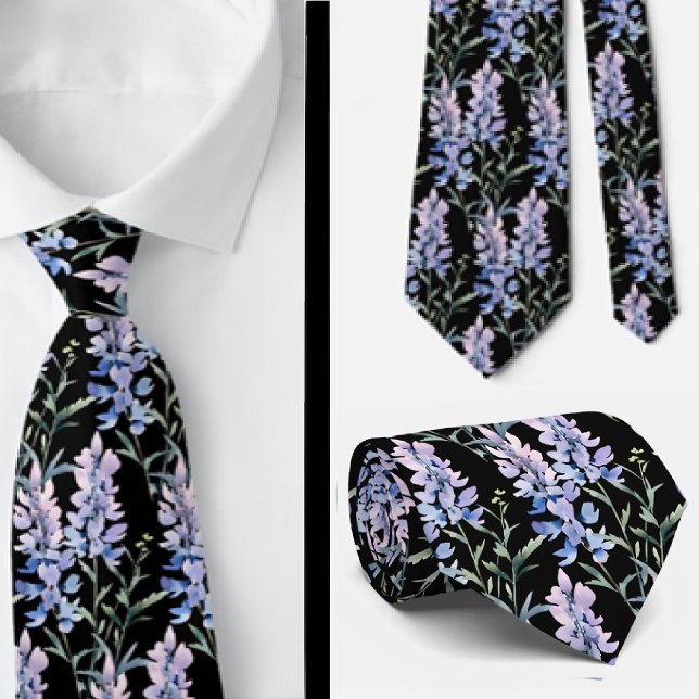 Elegant Black Light Blue Wildblommor Neck Tie Slips (Skapare uppladdad)