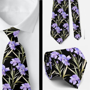 Elegant Black Light Blue Wildblommor Neck Tie Slips