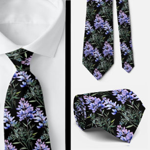 Elegant Black Light Blue Wildblommor Neck Tie Slips