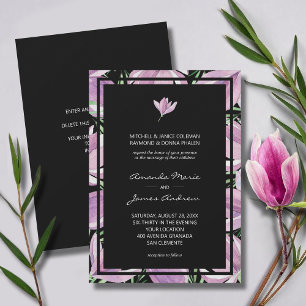 Elegant Black Lila Blommigt Bröllop Inbjudningar