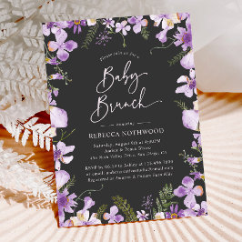 Elegant Black Lila Blommigt Garden Baby Brunch Inbjudningar