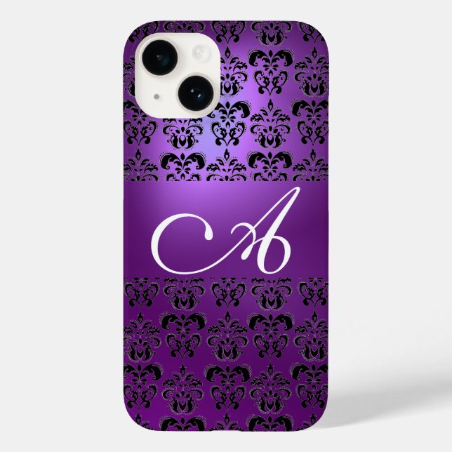 ELEGANT BLACK LILA DAMASK MONOGRAM (Baksida)